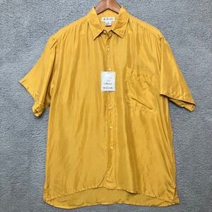 NWT Bogari 100% Washable Silk Short Sleeve Button Up Shirt Men M Yellow Beach